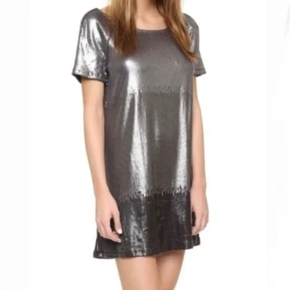 Free People 🖤 Gunmetal Sequined Ombre Backless Oversized Shift Mini Dress, S/XS - Picture 4 of 15